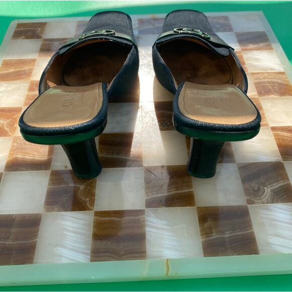 Vintage Gucci Black Canvas Heeled Mules with Logo - Picture 5 of 6